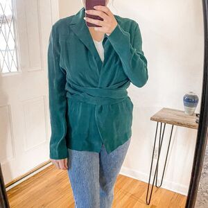 Materiel Belted Cupro Blazer in Green 4
